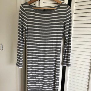 BCBG grey and white striped midi bodycon dress (M)